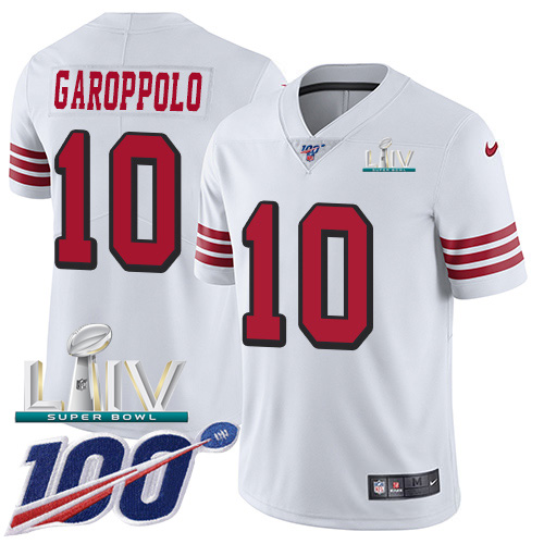 San Francisco 49ers Nike #10 Jimmy Garoppolo White Super Bowl LIV 2020 Rush Youth Stitched NFL Limited 100th Season Jersey